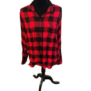 Lucky Brand Red and Black Plaid Button-Up Shirt